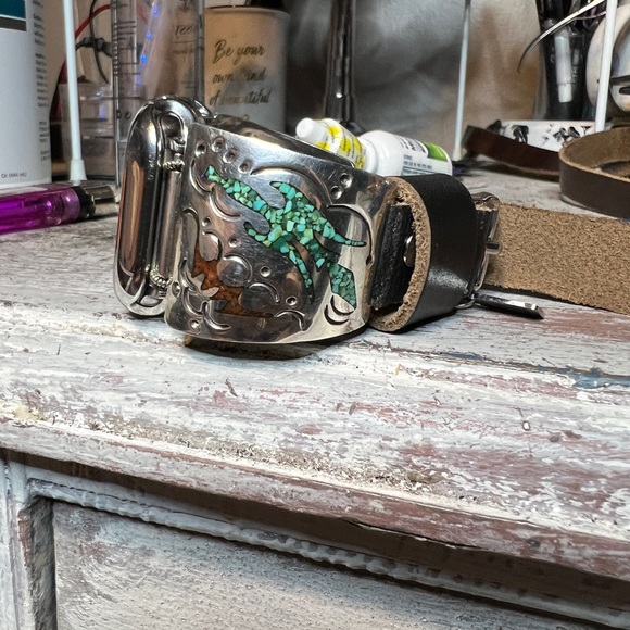 Vintage APPLE WATCHBAND/SS/turquoise/coral Native American Peyote bird - Picture 3 of 6